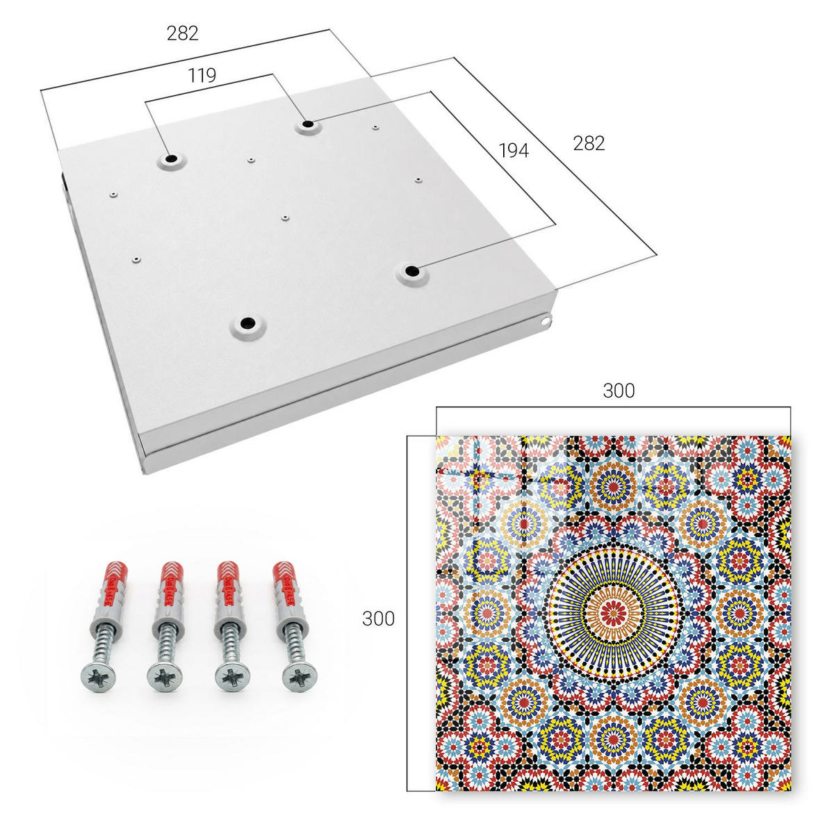 SCHLÜSSELBOX Weiß 30x30 cm – Türöffnung nach rechts - Mosaikmuster - Blau, Metall (30/30/5cm) - TULUP