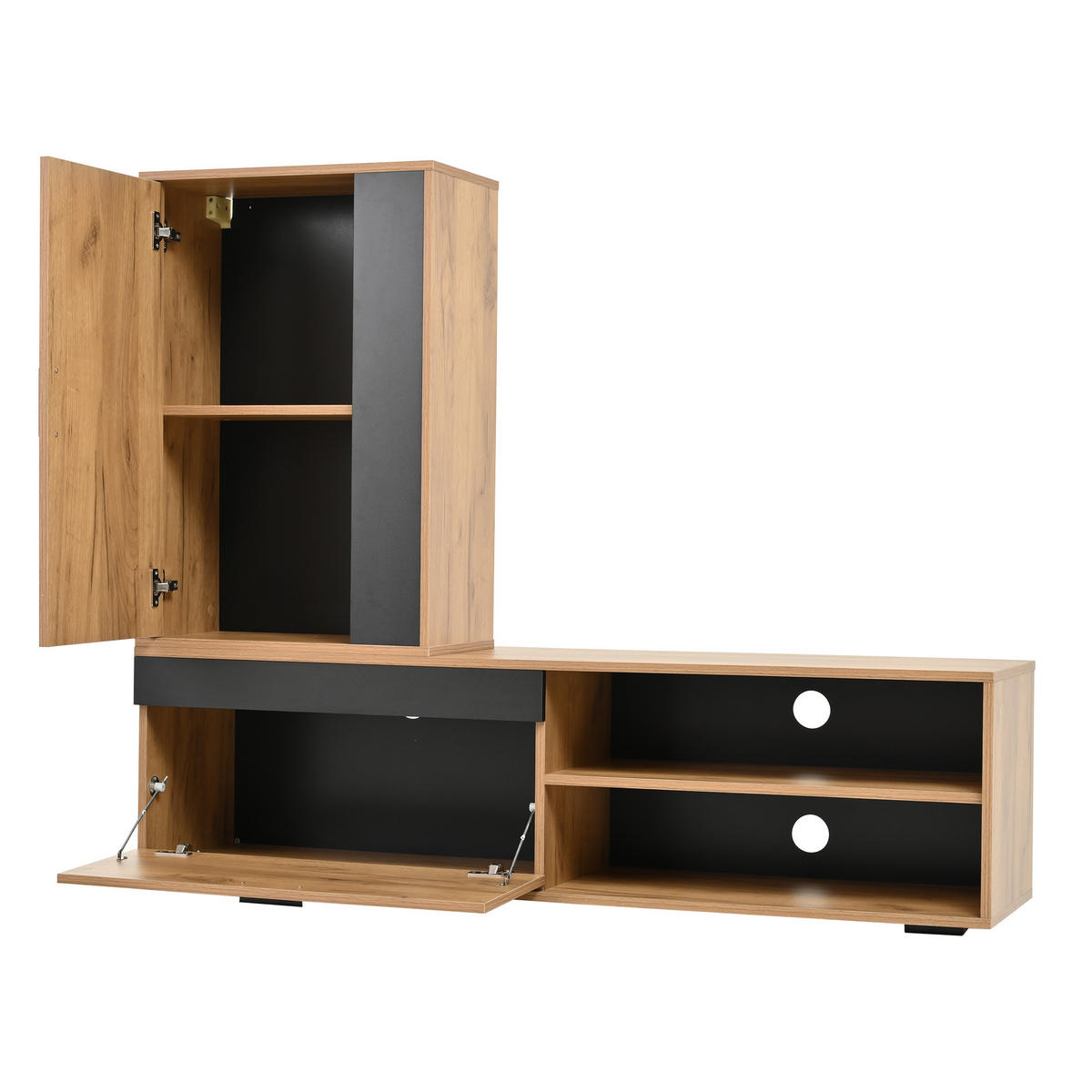 WOHNWAND 3-teilig TV Schrank Holz Schwarz 140cm - Eichefarben, Holzwerkstoff (140/39/35cm) - FLIEKS