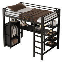 HOCHBETT 90/200 cm aus Metall/MDF mit Schreibtisch und Kleiderschrank Schwarz - Schwarz, Metall (90/200cm) - Modenvie