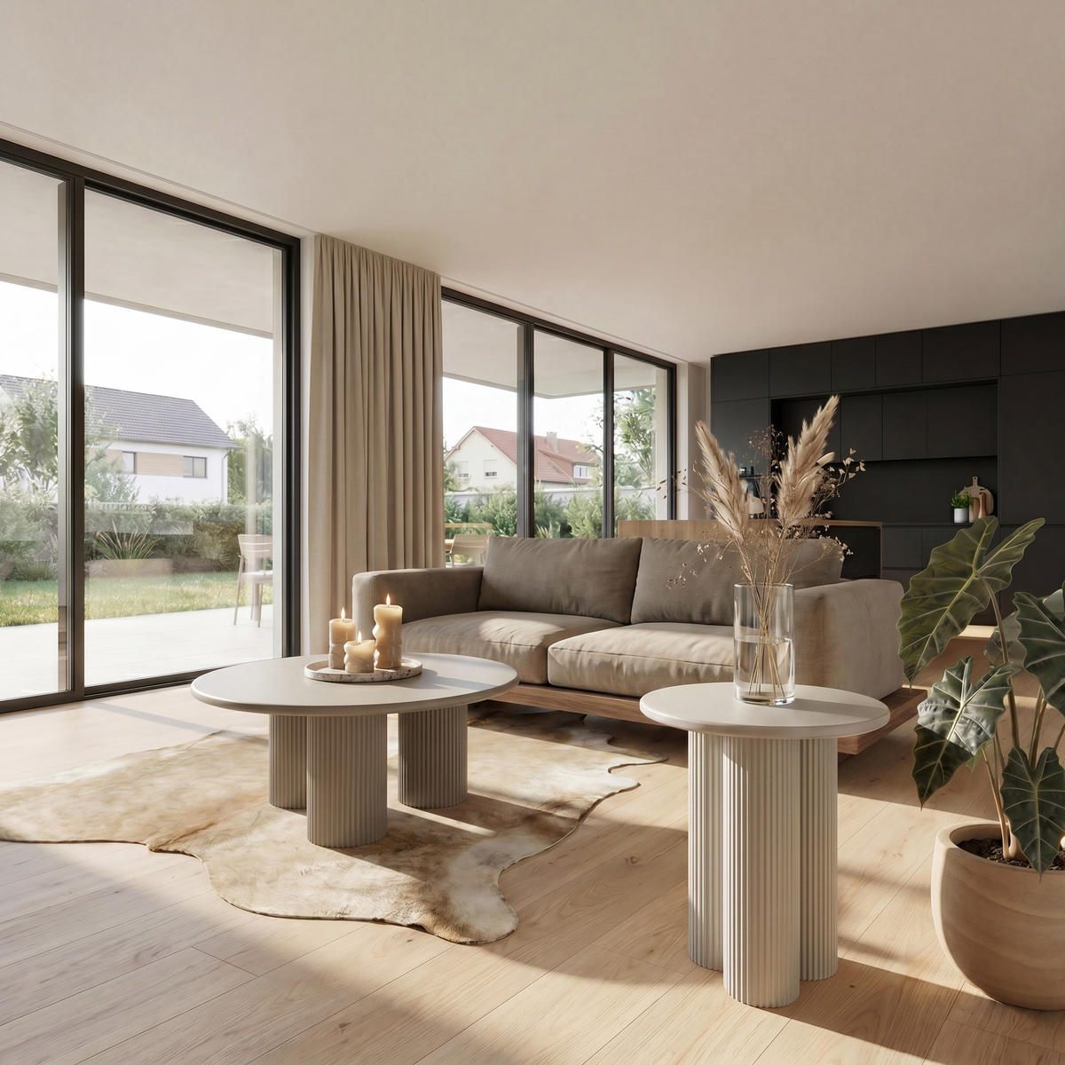COUCHTISCH rund Beige 80/80/45 cm - Taupe/Graubraun, Holzwerkstoff (80/80/45cm) - Furnhouse