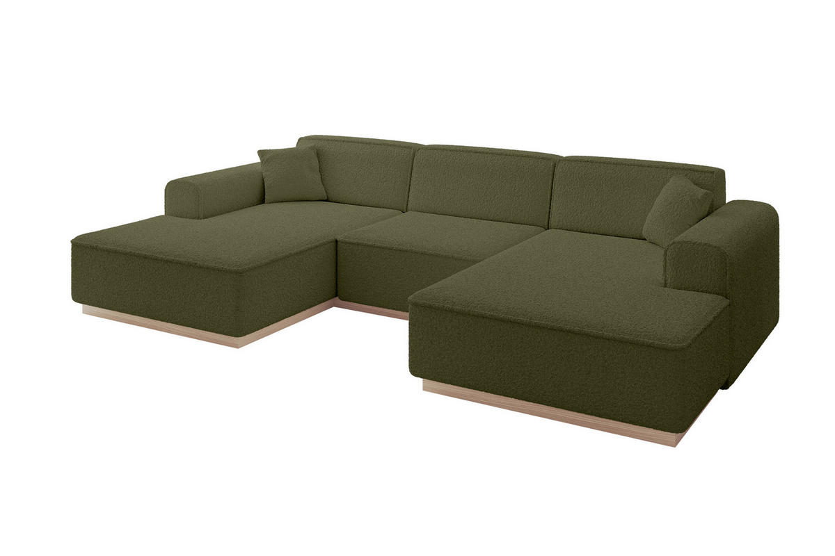 WOHNLANDSCHAFT IREA-U1 - 303x171x83 cm Grün - Platinfarben/Olivgrün, Holzwerkstoff/Textil (303/83/171cm) - ALTDECOR