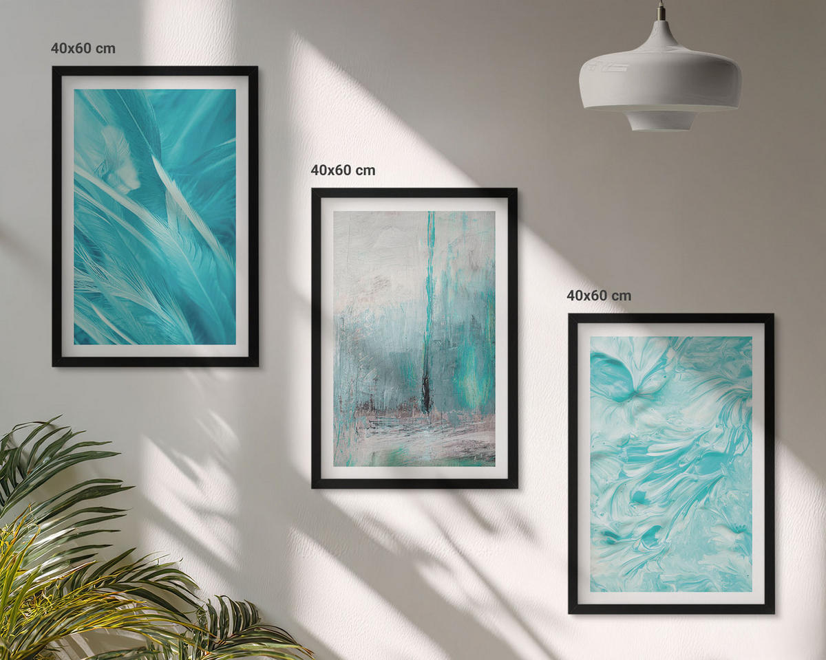 WANDBILDER 3er-Set - 40x60 cm Schwarzer Rahmen - Abstrakte Muster in Blautönen - Schwarz, Kunststoff (40/60cm) - ArtPrintCave