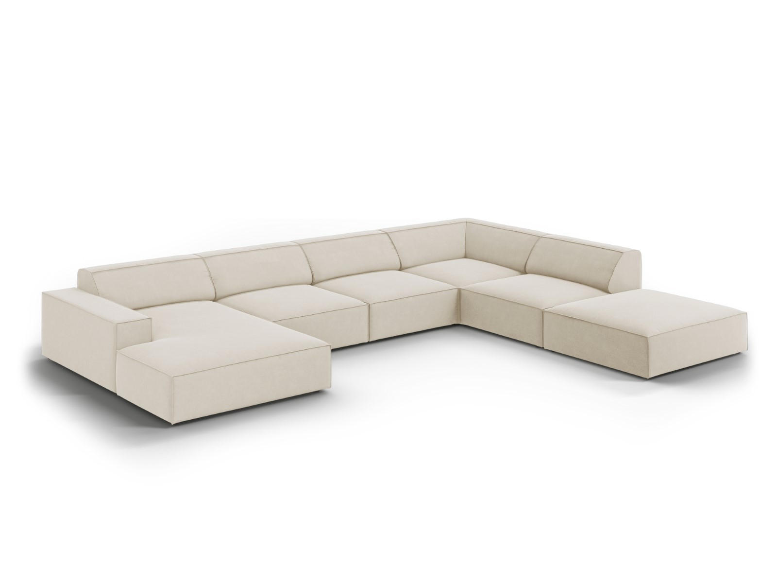 PANORAMASOFA rechts Jodie aus Samt dunkelbeige 7 Sitzplätze - Mokka, Textil (262/70/364cm) - Micadoni