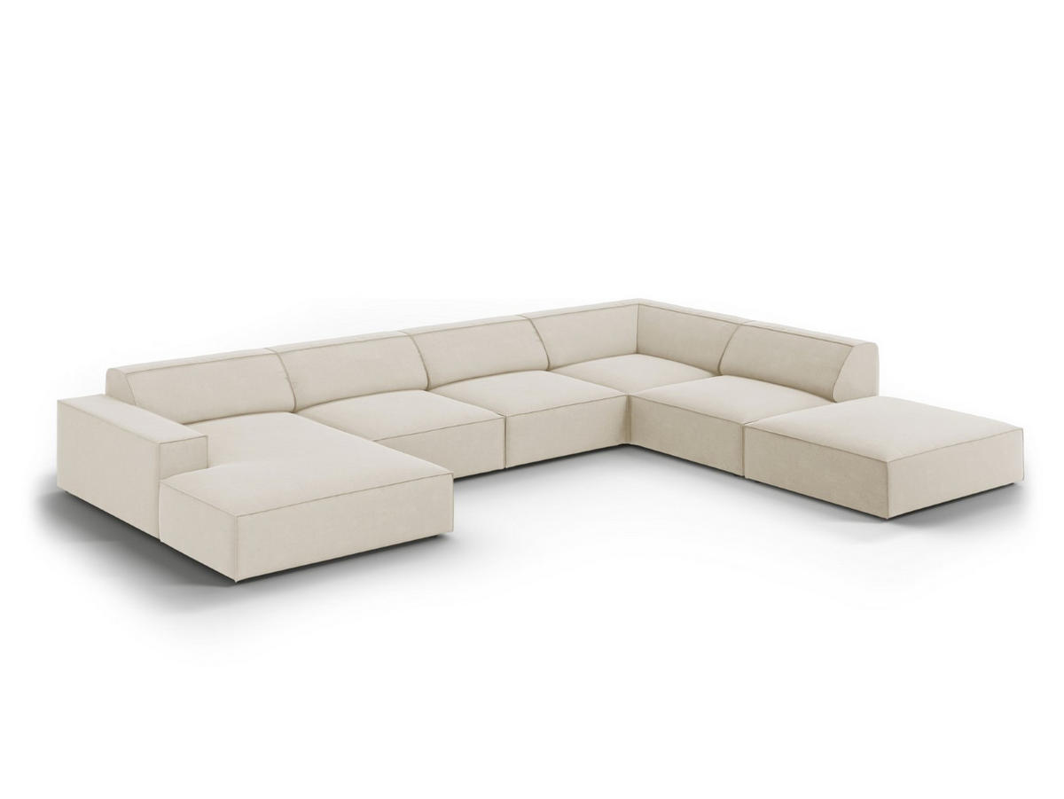 PANORAMASOFA rechts Jodie aus Samt dunkelbeige 7 Sitzplätze - Mokka, Textil (262/70/364cm) - Micadoni