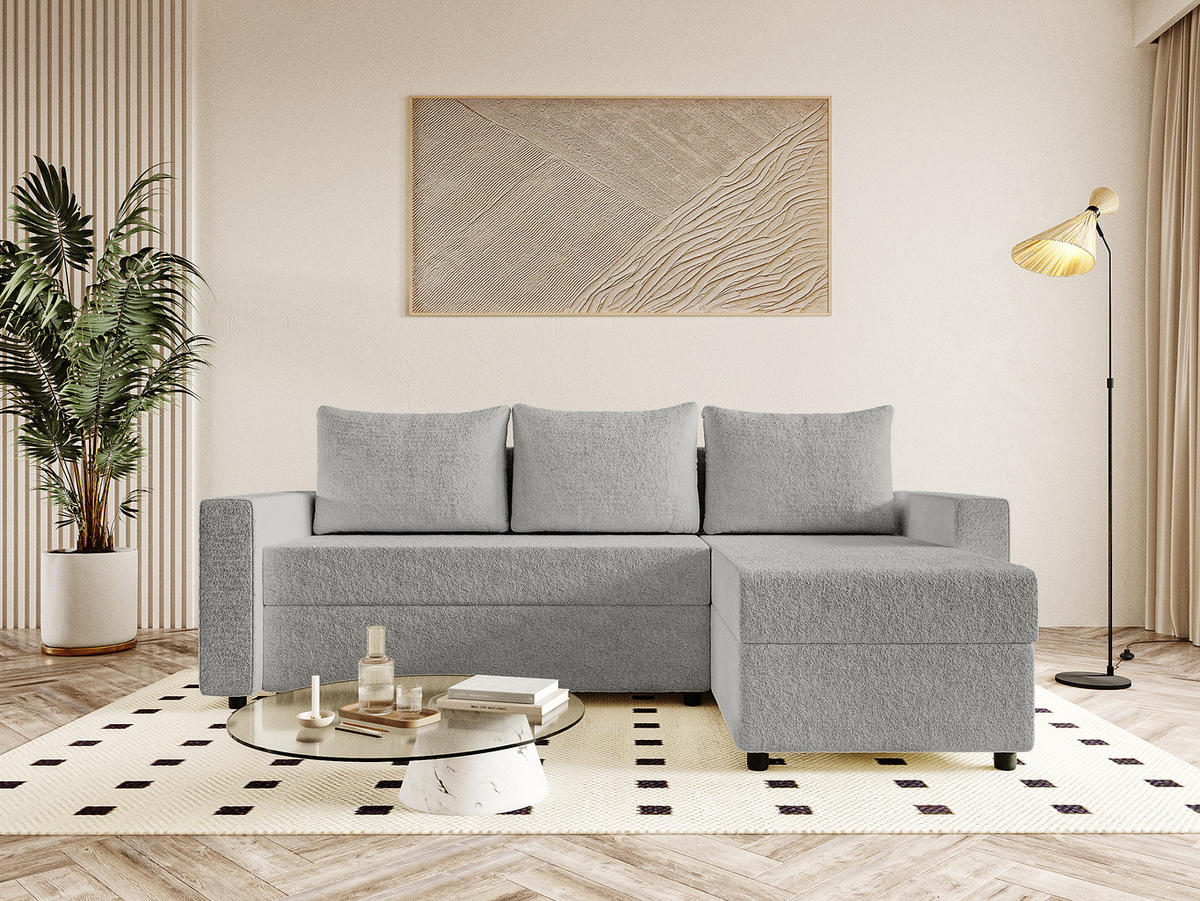ECKSOFA Goka Lux L mit Schlaffunktion und 2 Bettkästen, Grau - Grau, Textil (230/146cm) - Fedve