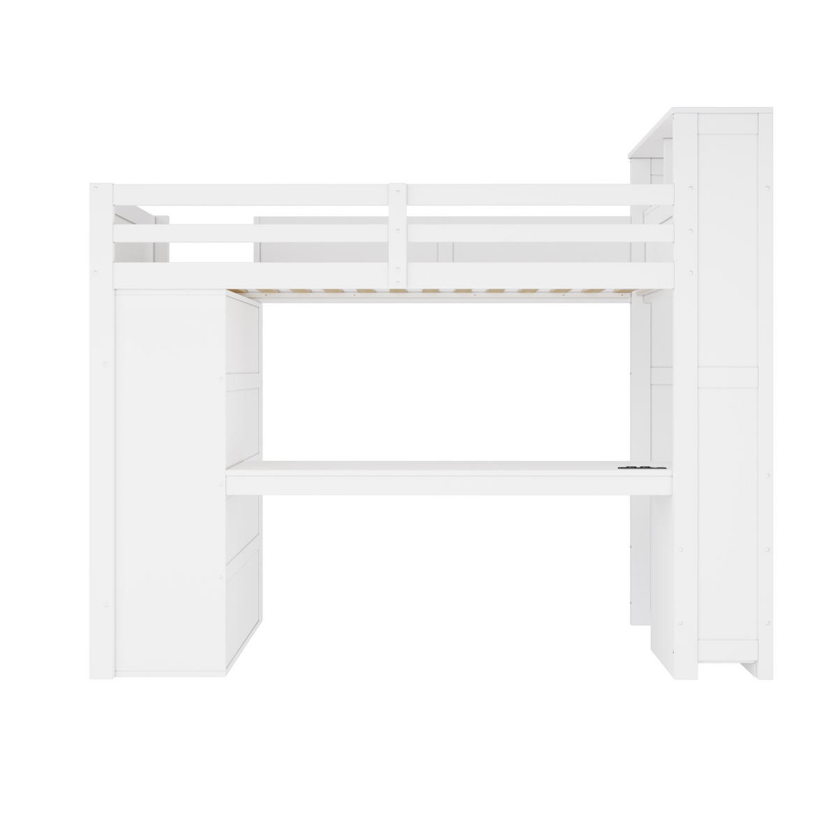 HOCHBETT 90/200 cm mit Schreibtisch und LED, DE-41853, in Weiß - Weiß, Holzwerkstoff (90/200cm) - ComfortXL