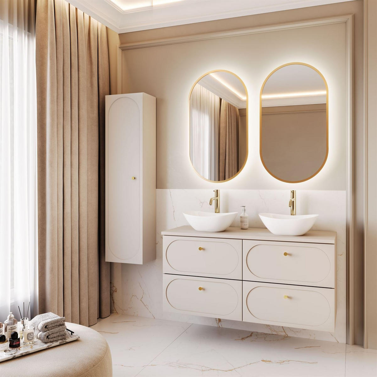 BADMÖBEL-SET IVORY II - Beige, Holzwerkstoff (120/57/46cm) - Lookway