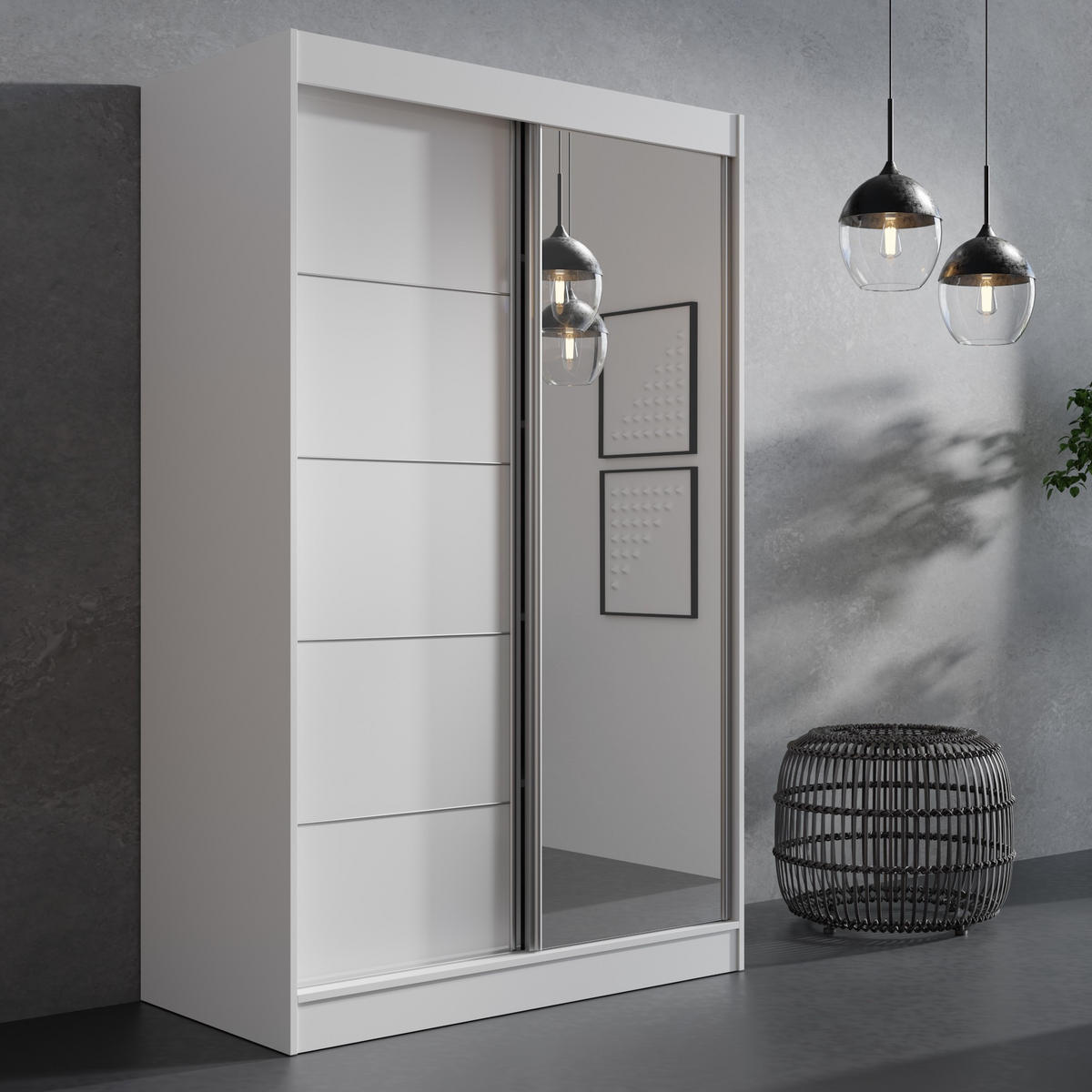 SCHIEBETÜRENSCHRANK mit Spiegel Como 2D1L 120 Weiß (lacobel) - Silberfarben/Weiß, Holzwerkstoff/Metall (120/201/65cm) - mzm24