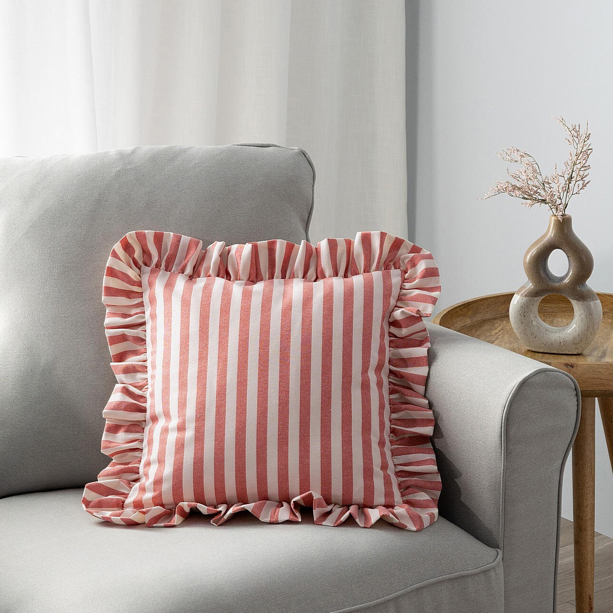 KISSENHÜLLE Charlotte 45x45 cm mit Rüsche - Rot, Textil (45/1cm) - Dekoria