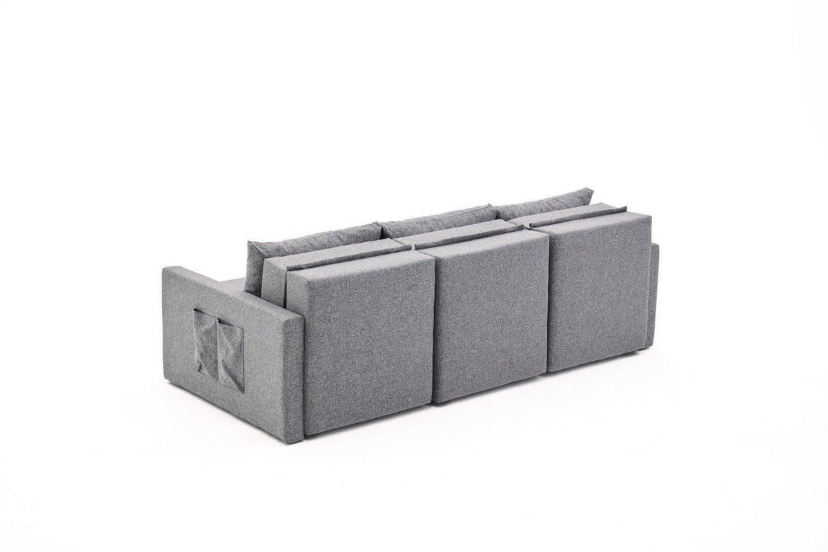ECKSCHLAFSOFA mit Hocker - Schwarz/Grau, Holz/Kunststoff (230/180cm) - myHomelando