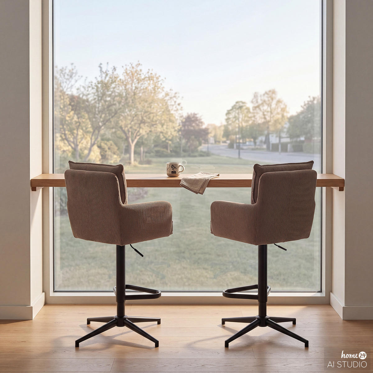 BARSTUHL - 2er-Set - Höhenverstellbar - Cord / Eisen - Braun, Textil/Metall (54/100/58cm) - home24