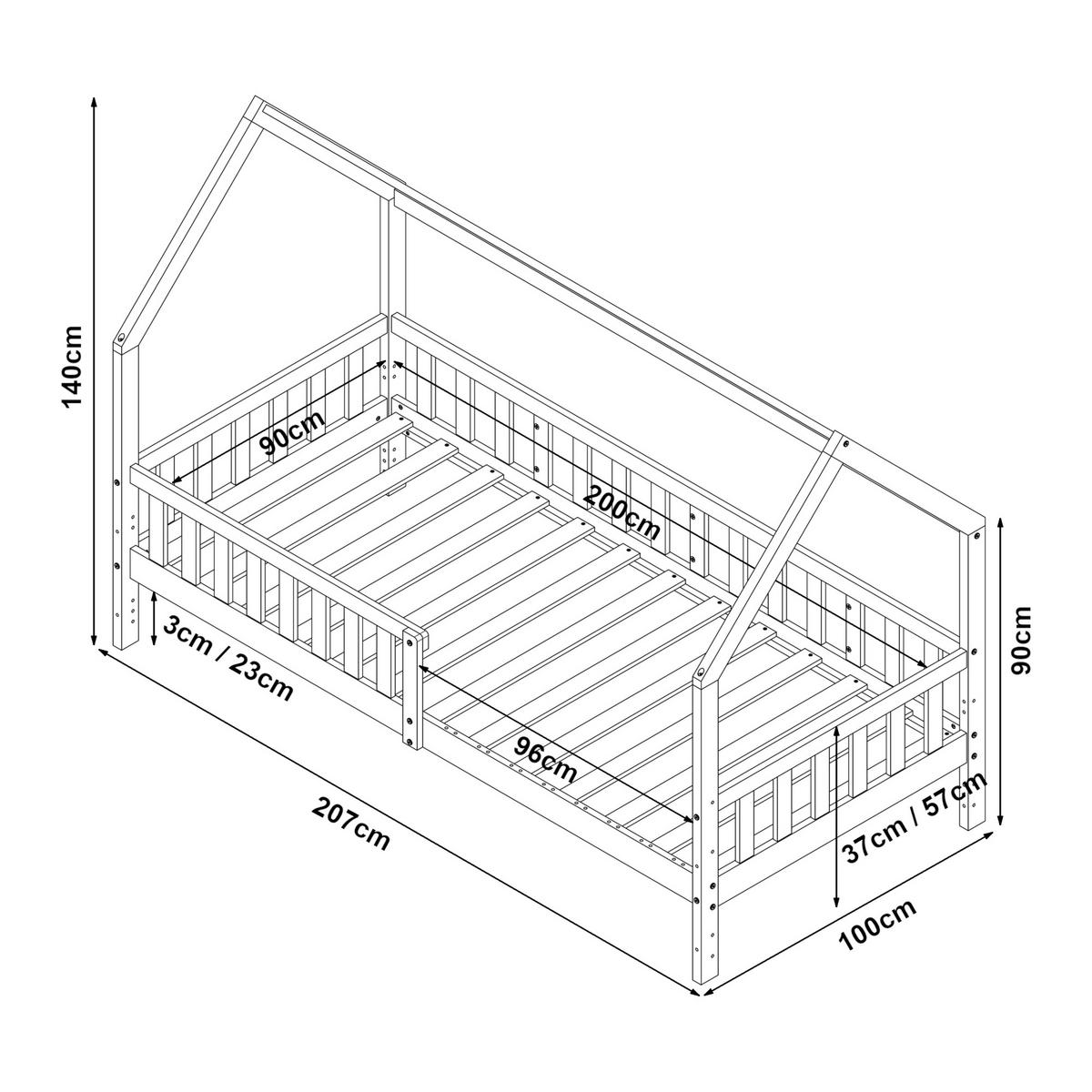 HAUSBETT Ydre mit Matratze - Weiß, Holz (90/200cm) - [en.casa]