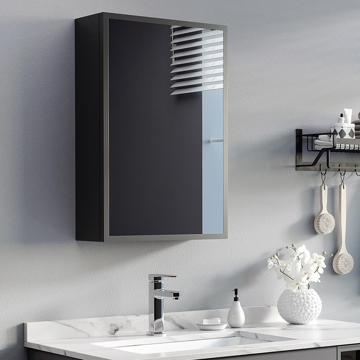 BADEZIMMERSPIEGELSCHRANK 40x15x60 cm Schwarz mit Spiegeln & weichen Scharnieren - Schwarz, Metall (40/60/15cm) - Modfu