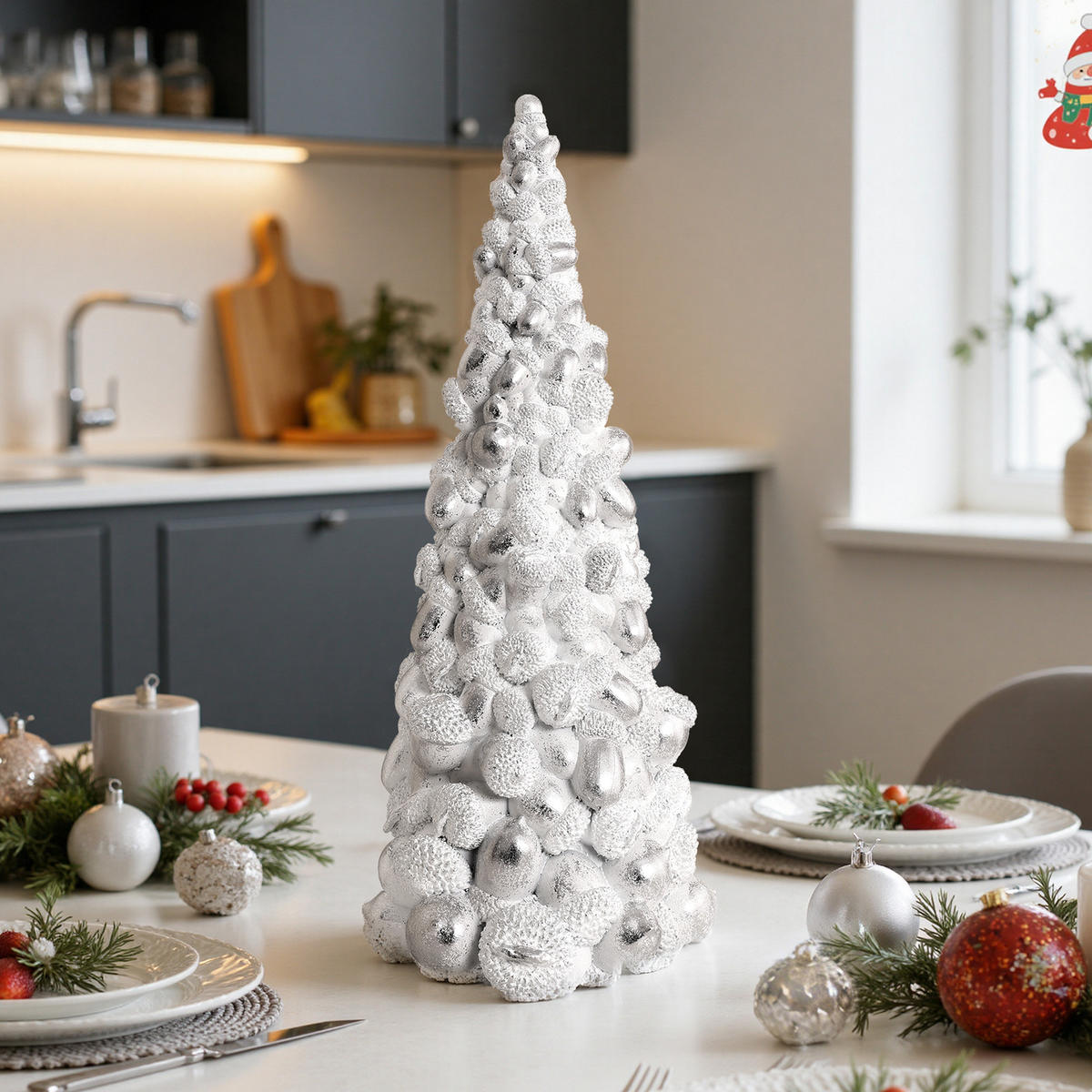 WEIHNACHTSBAUM Skulptur HTHD0184 - Silberfarben, Kunststoff (19/46/18cm) - Hometopia