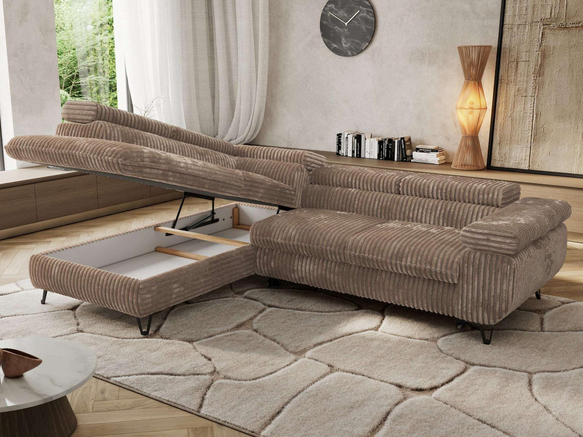 ECKSOFA PABLO L Braun Cord - Links Seite mit T25 Topper - Schwarz/Braun, Textil/Metall (208/273cm) - MKS
