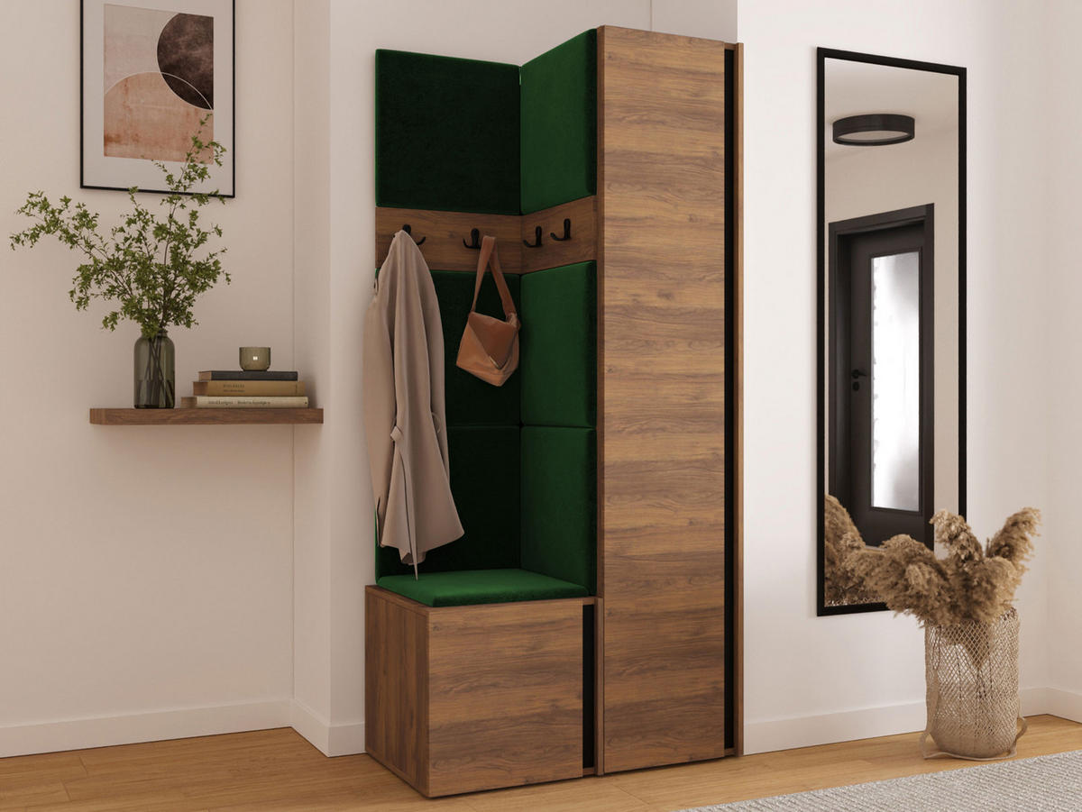 MOBILIER PENTRU HOL Orion XXIV - culoare lemn de nuc/verde, material plastic/compozit lemnos (82/186/46cm) - MIRJAN24