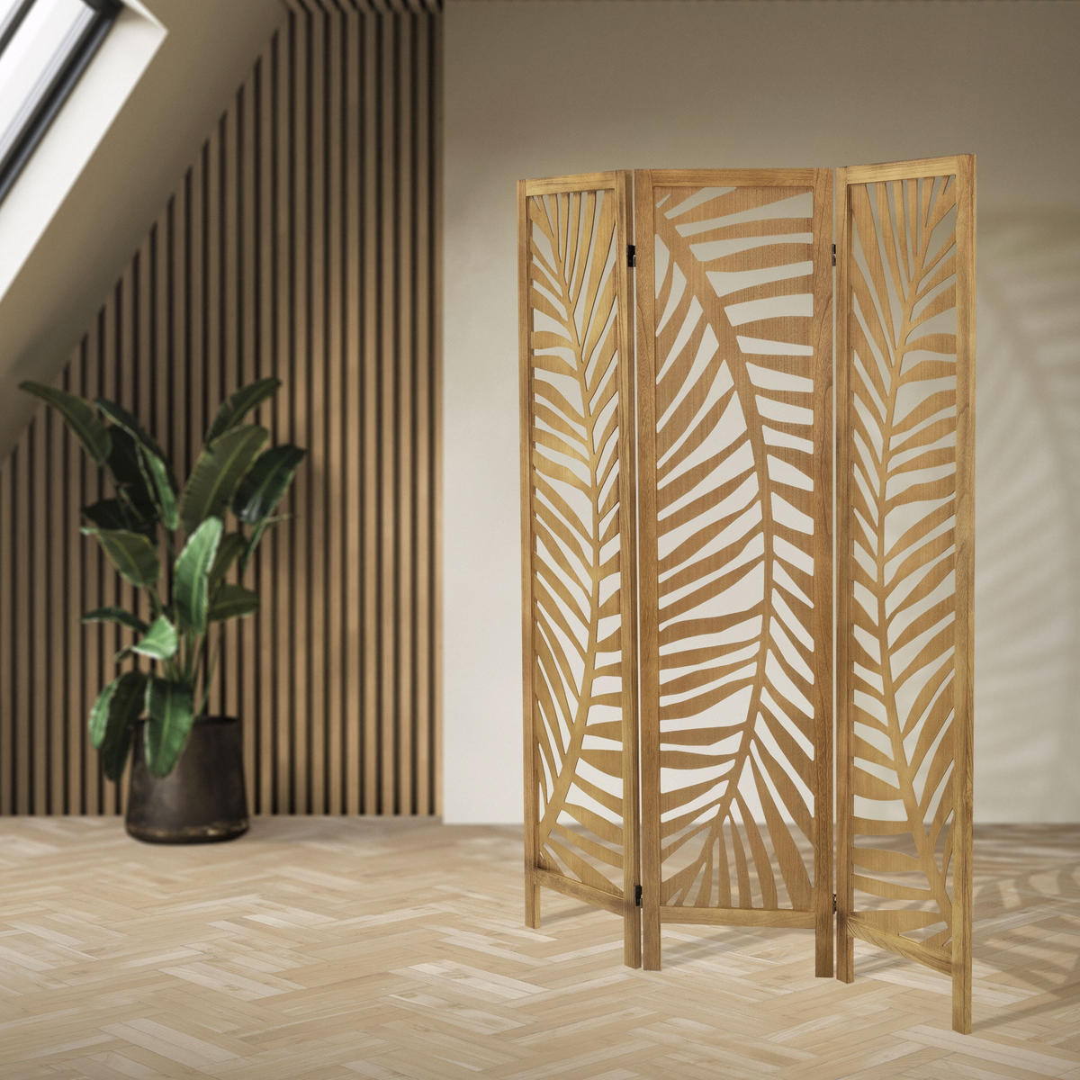 PARAVENT 3 teilig Fukuoka 170x121 cm Natur aus Holz - Beige, Holz (121/170/2cm) - ML-DESIGN