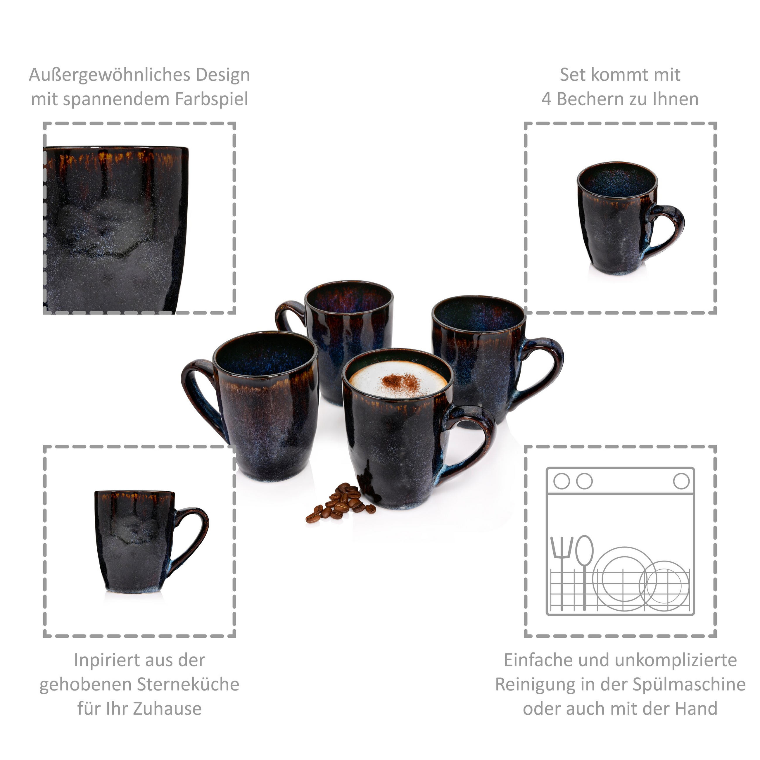 KAFFEEBECHER SET TOKIO - 4 teilig aus Steingut - Dunkelblau, Keramik (23/14/21cm) - Sänger