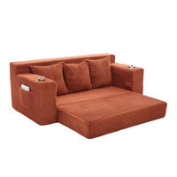 2-SITZER Bodensofa ausklappbar, Getränkehalter/Seitentaschen, Cord, Orange - Orange, Textil (172/64/87cm) - LVHOM