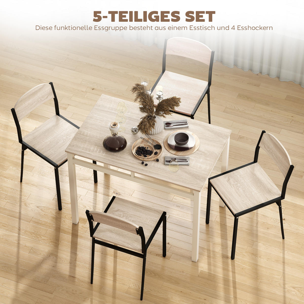 ESSGRUPPE DE-10084 5-teilig, platzsparend Schwarz - Eichefarben, Metall (63/76.5/100cm) - ComfortXL