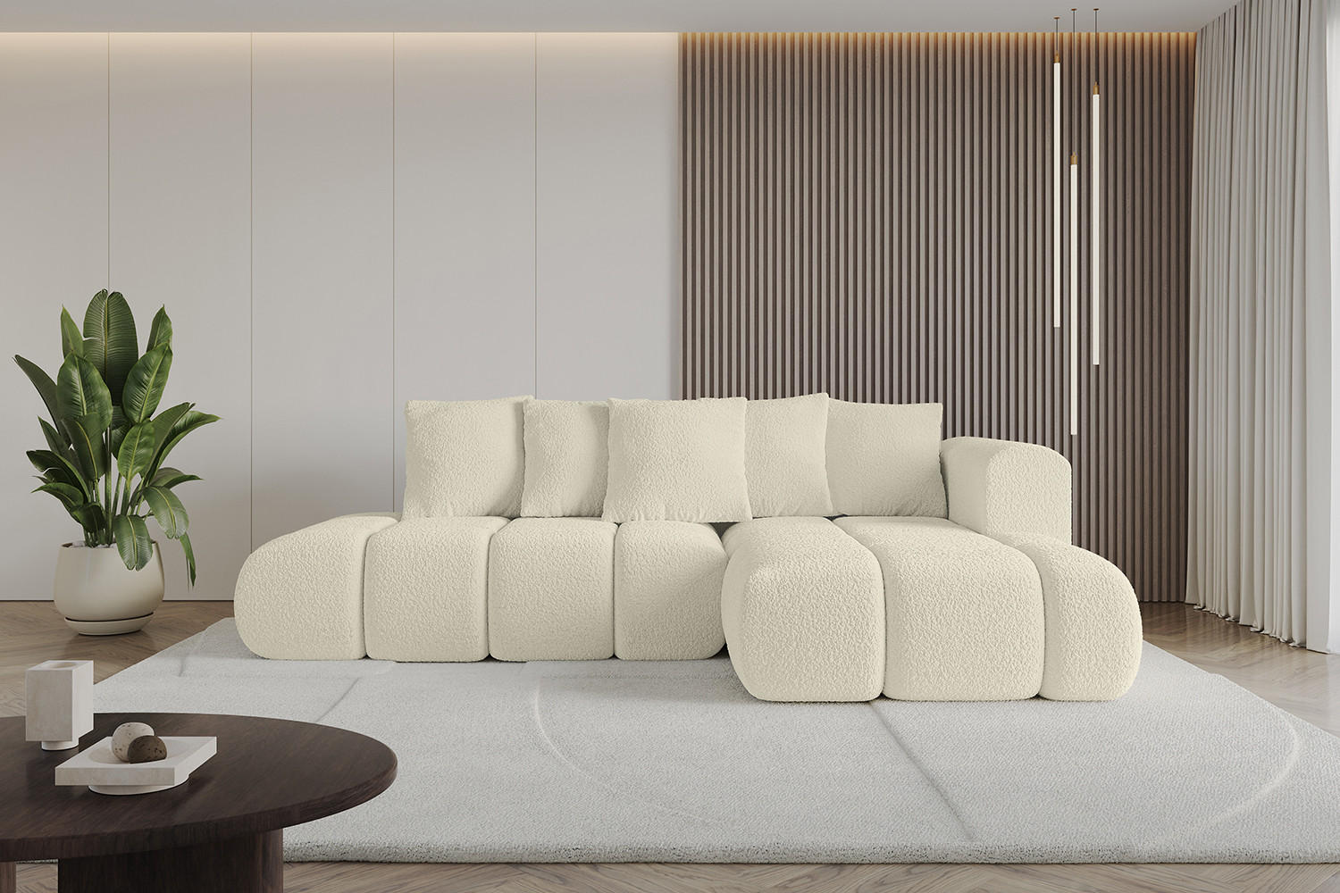 ECKSOFA Ottomane Rechts CLOUD-L-v1 289x180x40 Beige Bouclé - Beige, Holzwerkstoff/Kunststoff (289/180cm) - ALTDECOR