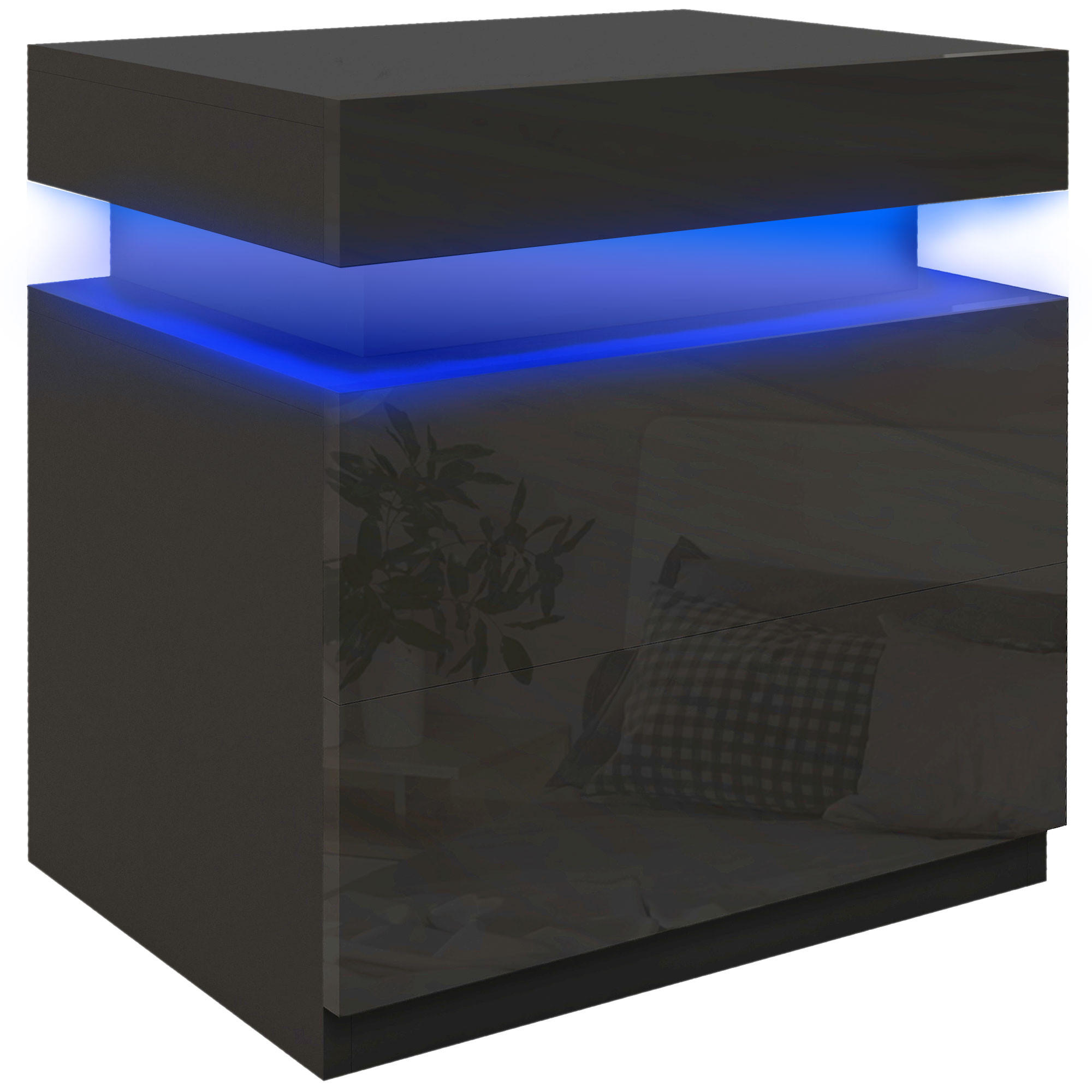 NACHTSCHRANK DE-12861 LED-RGB-Beleuchtung, Hochglanz Schwarz - Schwarz, Holzwerkstoff (35/52/45cm) - ComfortXL
