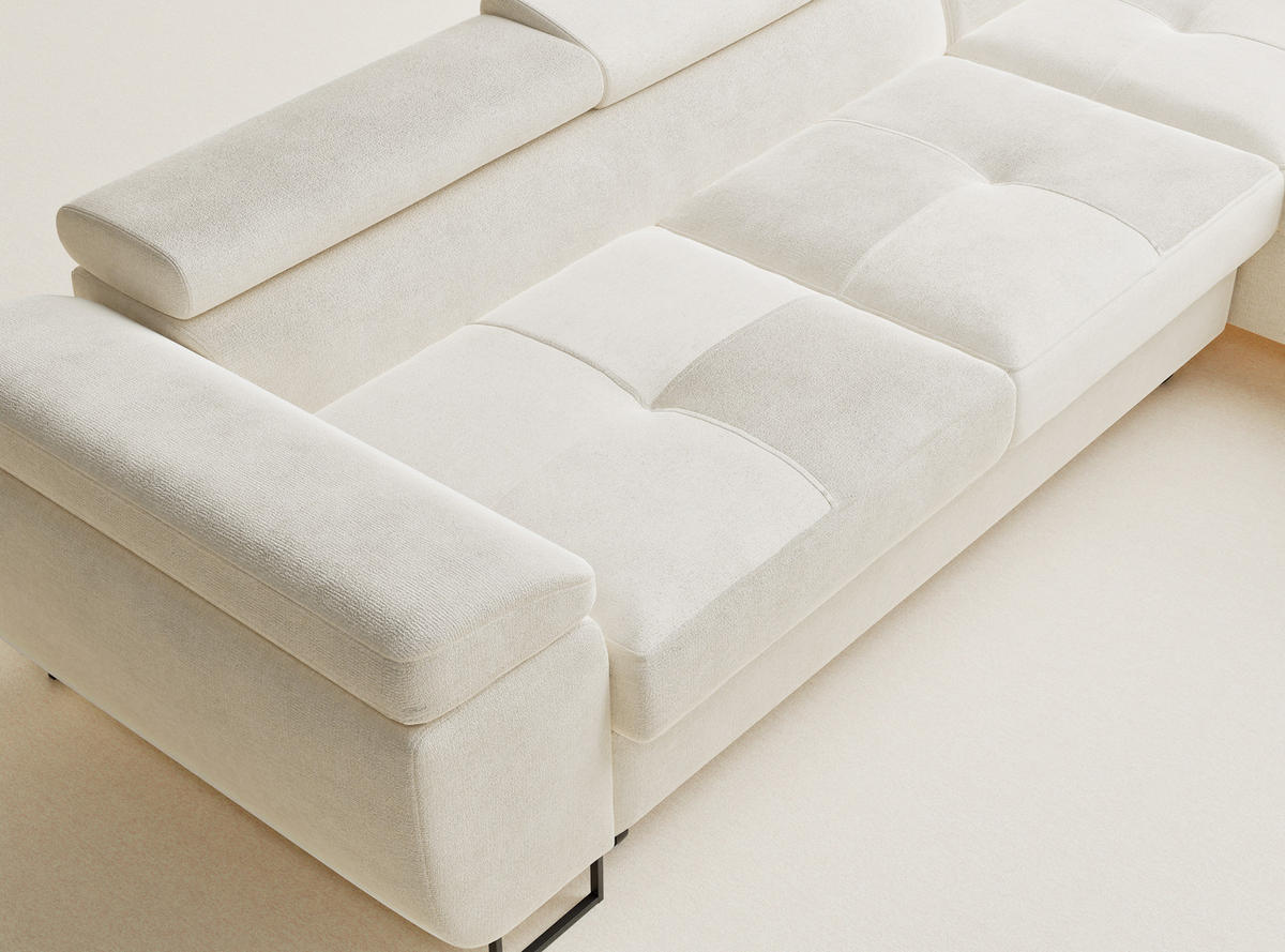 ECKSOFA Concord Creme Chenille-Stoff - Rechts Seite - Creme/Schwarz, Holz/Holzwerkstoff (277/203cm) - Maison de Reve