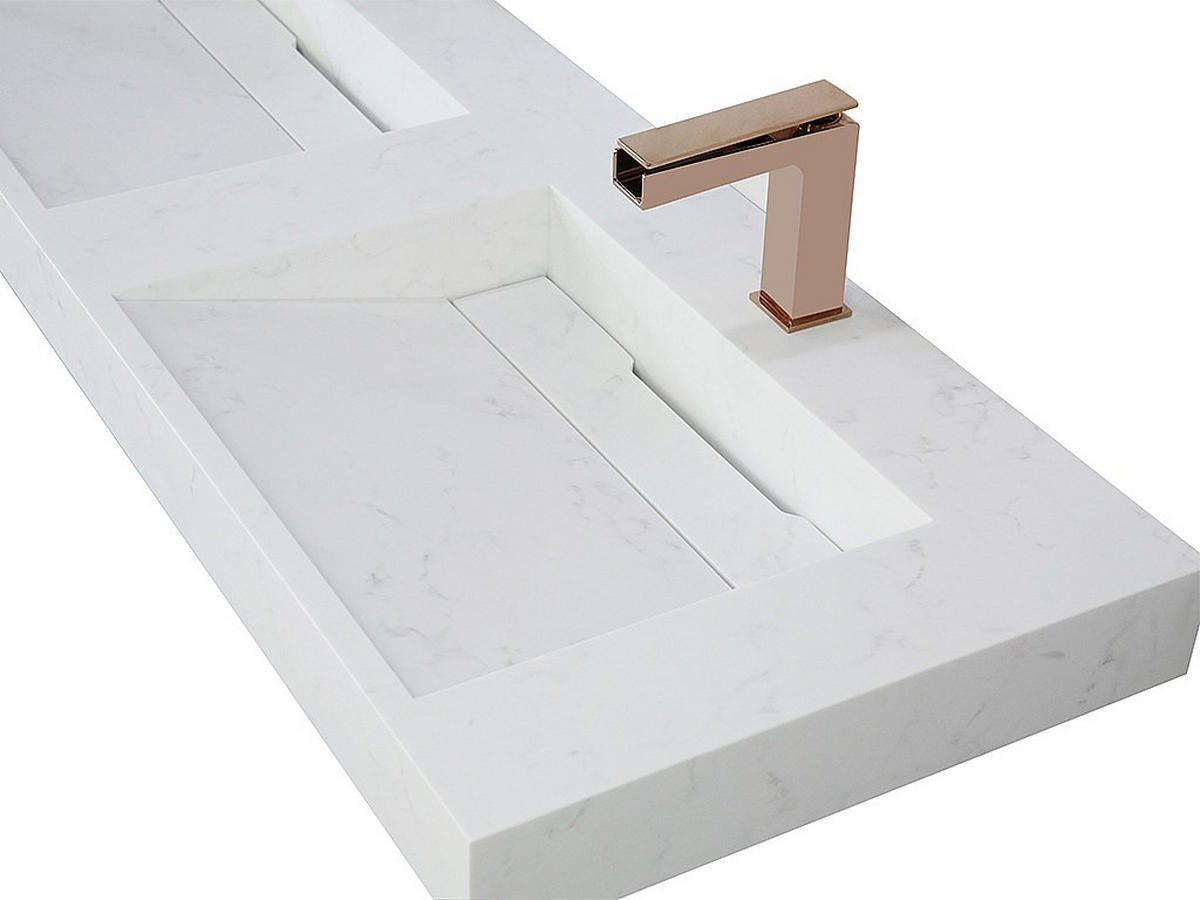 DOPPELWASCHBECKEN hängend - 120,2 x 45,2 x 8 cm - Weiß mit Marmor-Optik - KODIAK - Weiß, Stein (120.2/8/45.2cm) - Vente-Unique