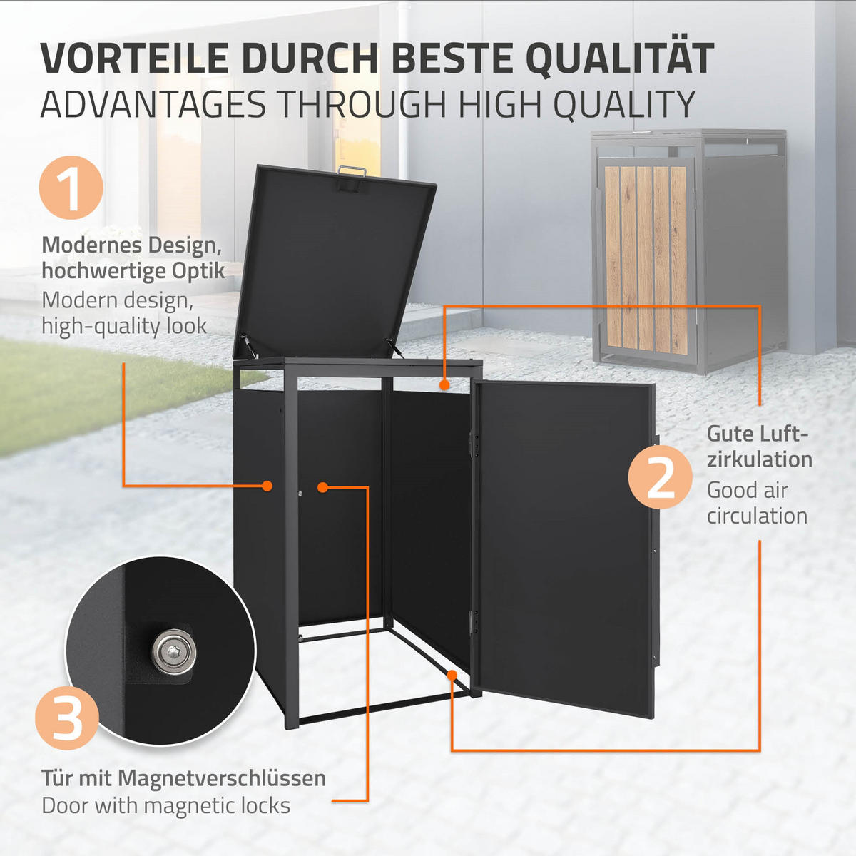 MÜLLTONNENBOX 1er 240L 68x80x120 cm Anthrazit-Eiche hell aus Stahl - Hellbraun, Metall (80/120/68cm) - ML-DESIGN