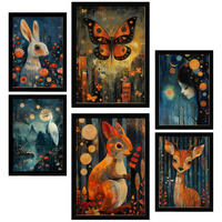 POSTER Set Mit 6 Kaninchen Schmetterling Eichhörnchen Hirsch Von Rosina Wachtmeister A3 & A4 Schwarzer Rahmen - Schwarz, Papier (29/3cm) - Nacnic