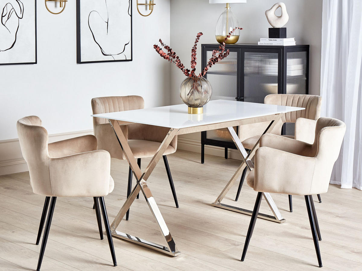 ESSTISCH 120/70/75 cm Weiß, Silberfarben Rechteckig Attica - Weiß, Glas (120/70/75cm) - Beliani