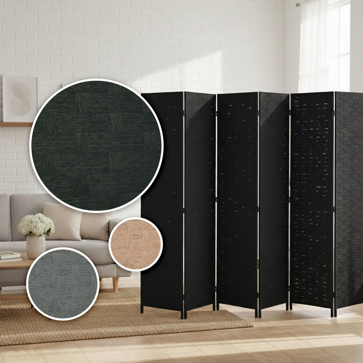 PARAVENT - Schwarz, Holz/Papier (320/170/2cm) - Relaxdays