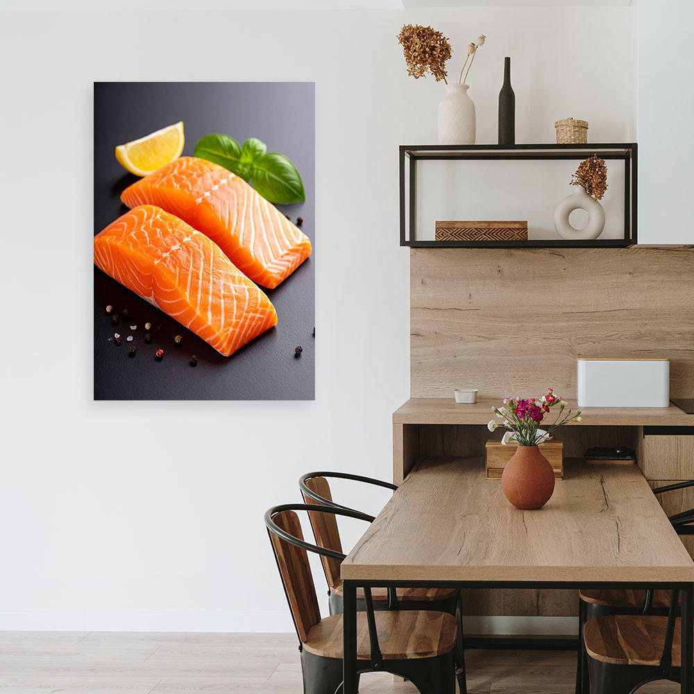 LEINWANDBILD Lachs Fisch 80x120cm - Orange, Textil (80/120cm) - Feeby