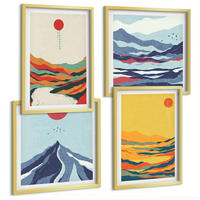 BILDER SET 4er Set - 50x50 cm & 40x60 cm Goldrahmen - Farbenfrohe abstrakte Flussberge - Goldfarben, Kunststoff (50/50cm) - TULUP