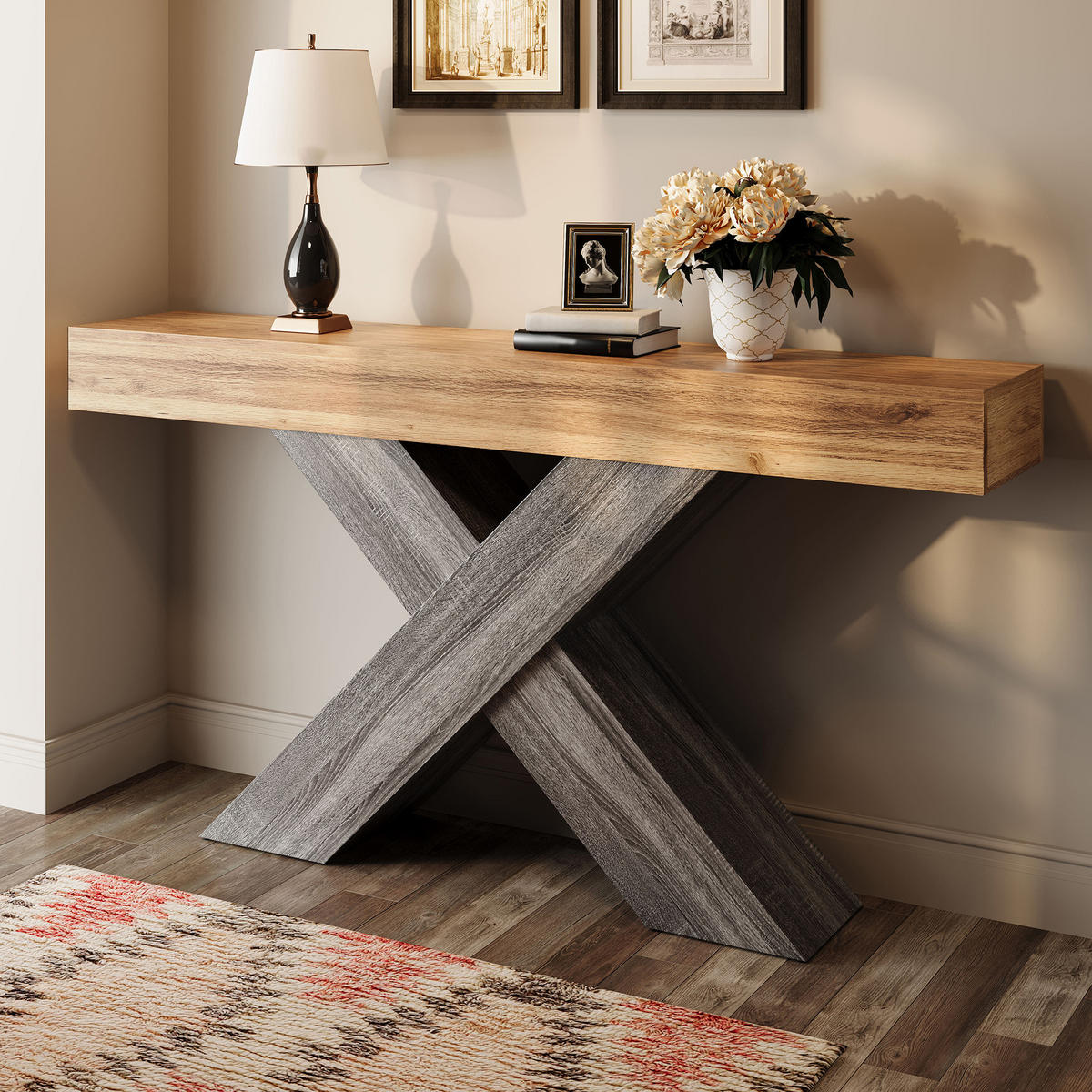 KONSOLENTISCH X Beine Holzoptik schmal - Naturfarben, Holzwerkstoff (30/140/80cm) - Fortuna Lai