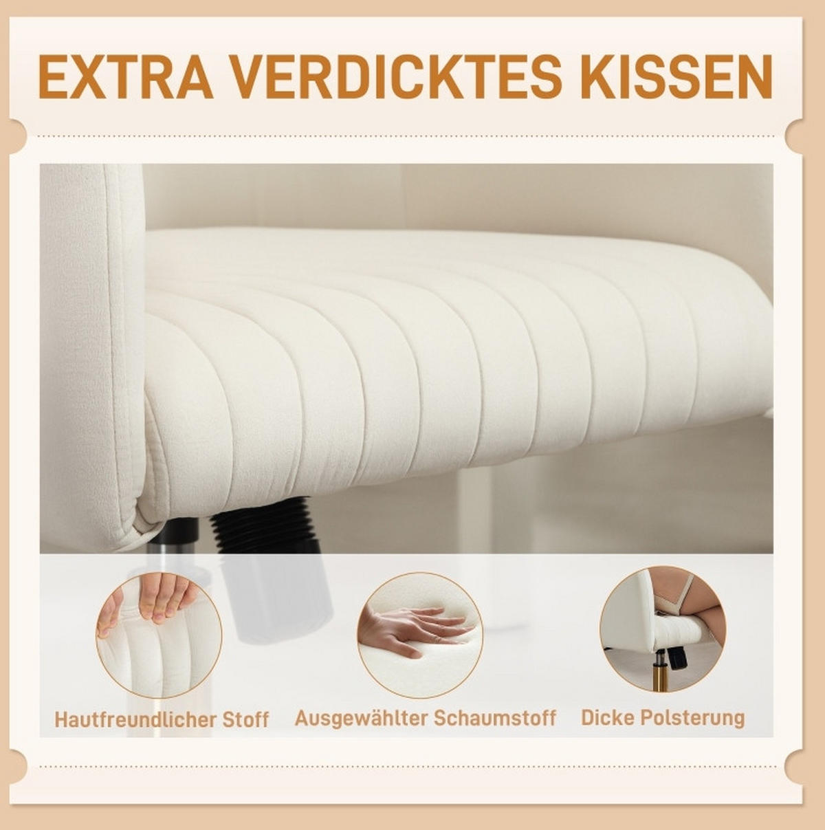 DREHSTUHL 62/61/76-84 cm cremeweiß aus Polyester höhenverstellbar - Creme, Kunststoff (61/84/62cm) - OKWISH