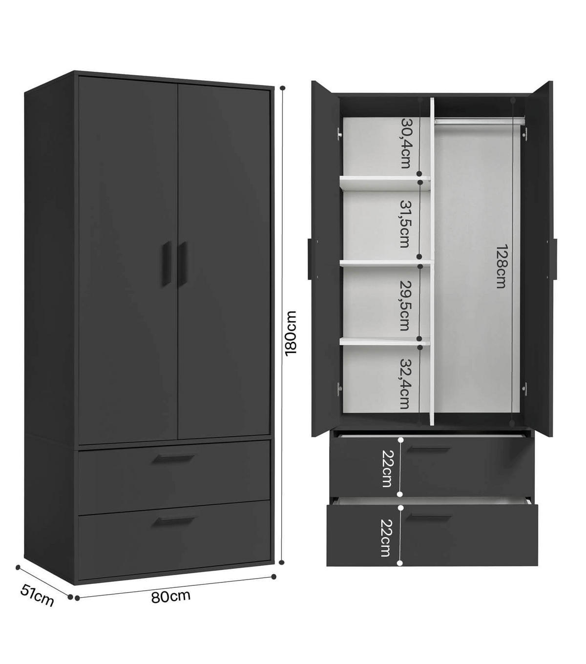KLEIDERSCHRANK Der Kleiderheld - Anthrazit, Holzwerkstoff (80/180/51cm) - Mokebo