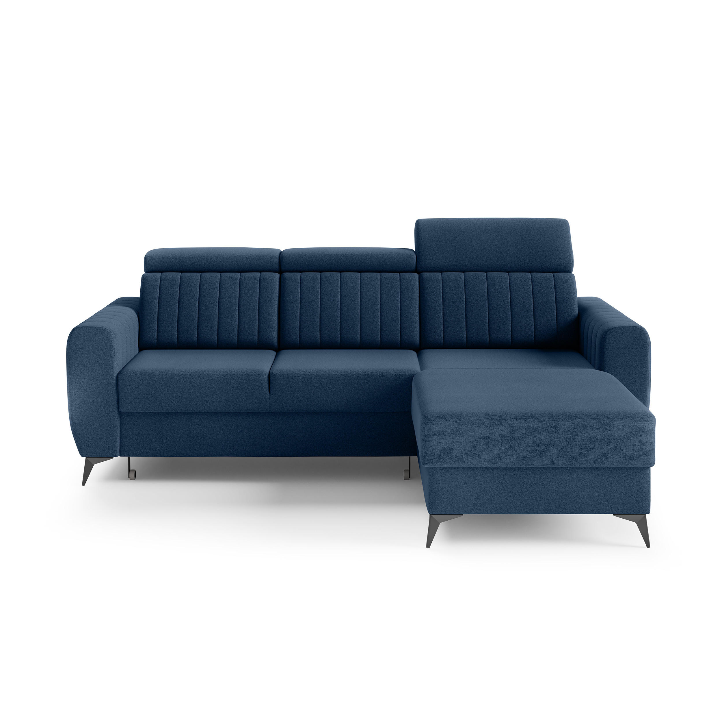 ECKSCHLAFSOFA Connor I verstellbare Kopfstützen, Dunkelblau - Schwarz/Dunkelblau, Textil (238/176cm) - Beautysofa