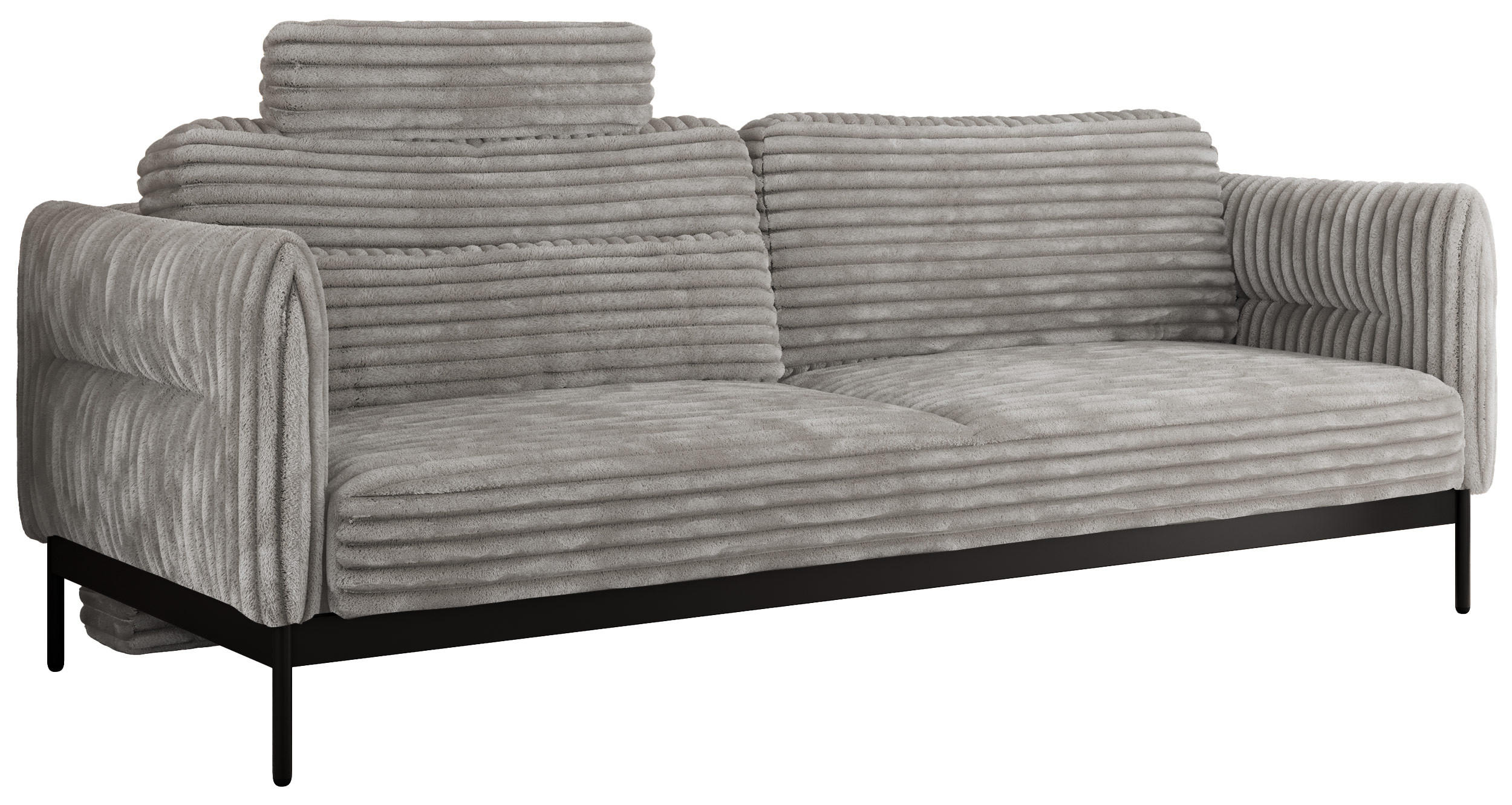 SOFA SALENTO Hellgrau Cord - Hellgrau/Schwarz, Textil/Metall (221/82/101cm) - MKS