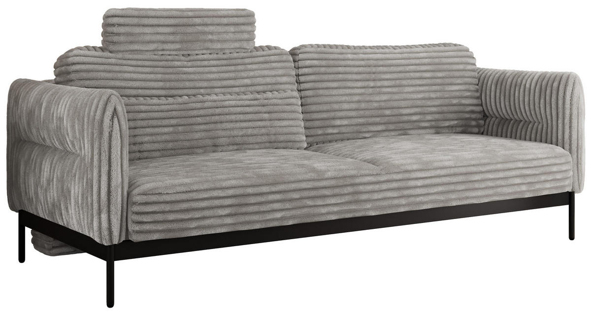 SOFA SALENTO Hellgrau Cord - Hellgrau/Schwarz, Textil/Metall (221/82/101cm) - MKS