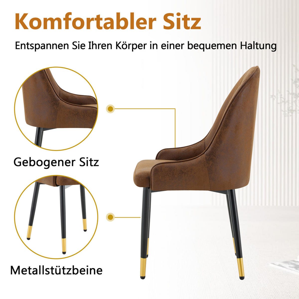 ESSZIMMERSTUHL 2er-Set mit Blitz-Rückenlehne Stoff Braun/Schwarz - Braun, Metall (44/91/47.3cm) - Meubliv
