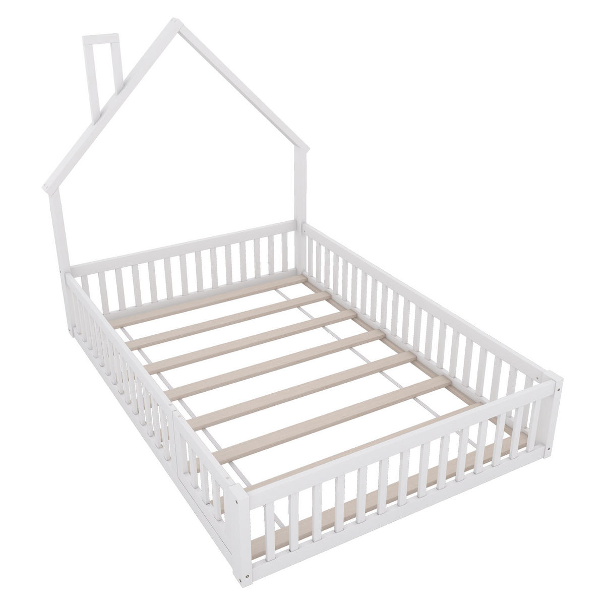 HAUSBETT 140x200cm Weiß Kiefer Minimalistisch - Weiß, Holz (140/200cm) - FLIEKS