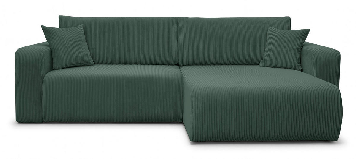 ECKSOFA NELLIO Cord Dunkelgrün 145 cm L-Form beidseitig - Dunkelgrün/Schwarz, Kunststoff/Textil (145/245cm) - Homebook