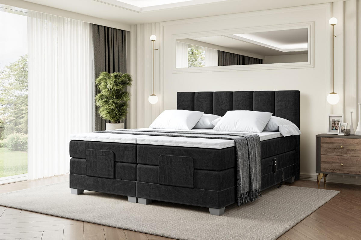 BOXSPRINGBETT elektrisch verstellbar mit 2 Matratzen H4/Taschenfederung AMEL EL 200 x 200 Schwarz - Schwarz, Holzwerkstoff (207/200cm) - ALTDECOR