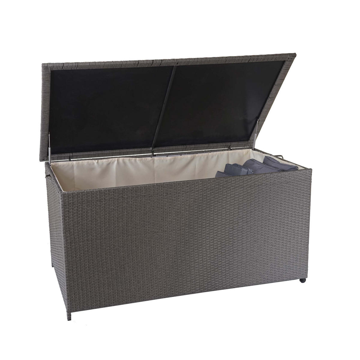 KISSENBOX aus Poly-Rattan HxBxT 80x160x94cm Premium grau 320L - Grau, Kunststoff (160/80/94cm) - PROREGAL