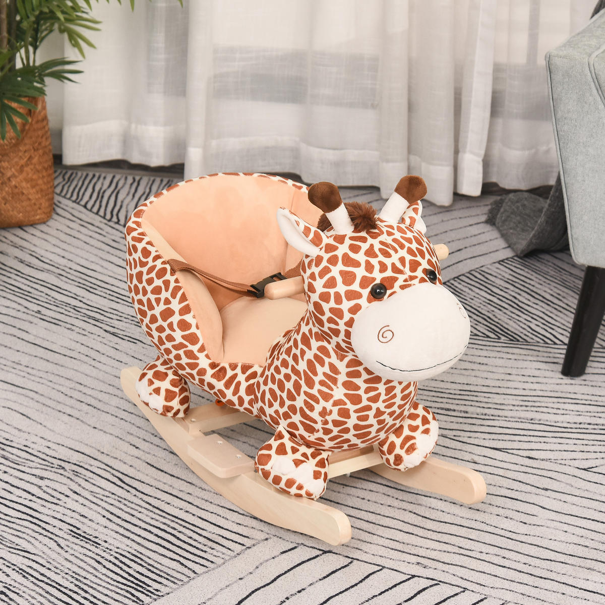 SCHAUKELPFERD DE-18226 Giraffe, Musikfunktion, Sicherheitsgurt Braun-Beige - Braun, Holz (33/45/60cm) - ComfortXL