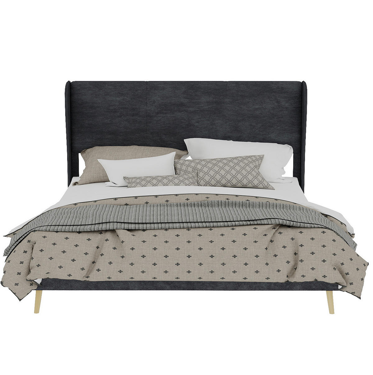 POLSTERBETT 160/200 cm grau aus Stoff und Metall mit gepolstertem Kopfteil - Grau, Textil (160/200cm) - OKWISH