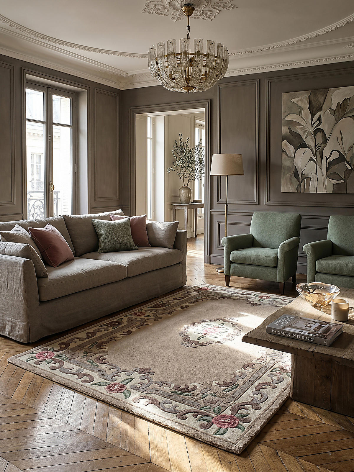 WOLLTEPPICH Aubusson-Muster handgeknüpft BEAULY, Braun-Beige 150x240 cm - Braun, Textil (240/150cm) - KADIMA DESIGN