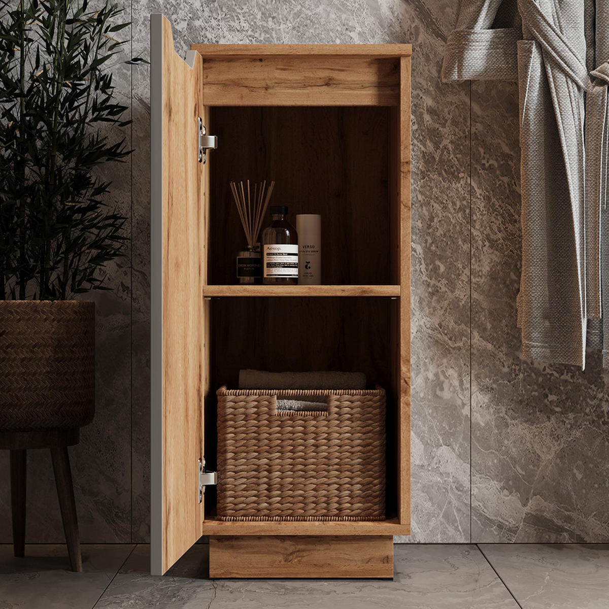 MIDISCHRANK Lotta Eiche/grau gestreift 33.4 x 81.9 cm - Eichefarben/Grau, Holzwerkstoff (33.4/81.9/35cm) - Vicco