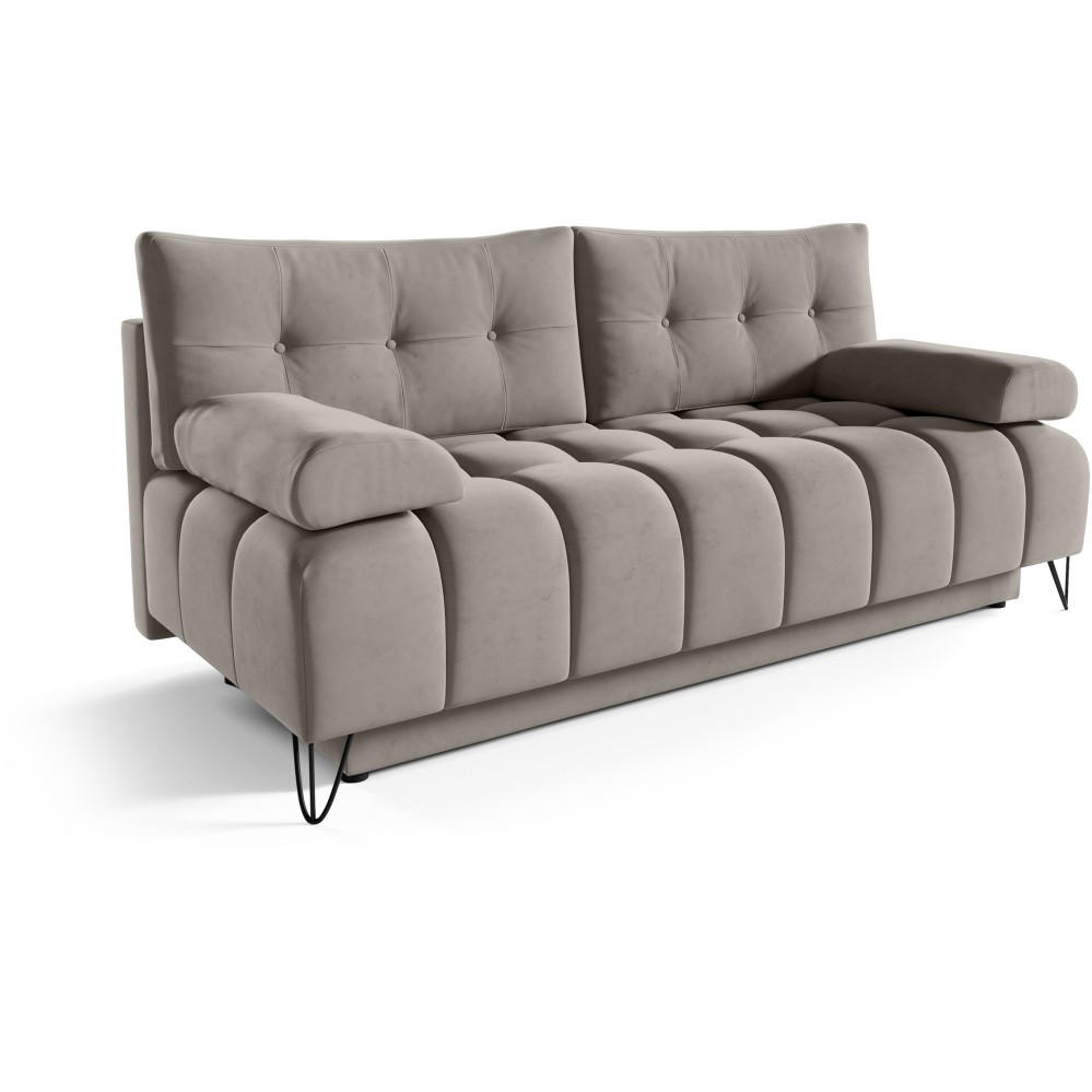 SCHLAFSOFA Bergen im Veloursstoff, Dunkelbeige - Beige/Schwarz, Textil (197/93/100cm) - Beautysofa